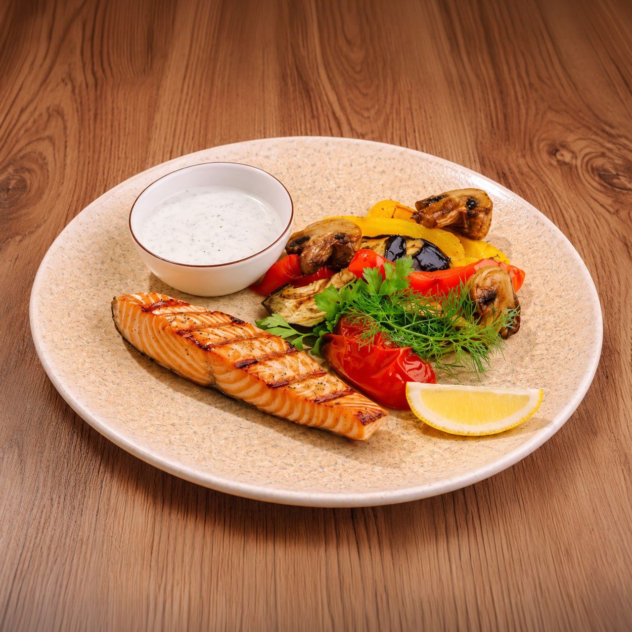 File de somon cu legume grill